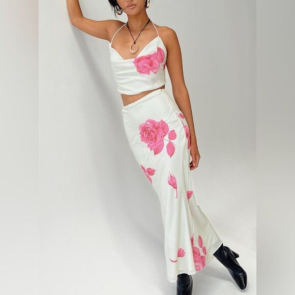 NWT Princess Polly Karalle Skirt Set Cream / Pink Size 12 - Picture 3 of 12